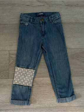 Old Navy Girls' Blue Denim Jeans with Lace Patch. Size 5